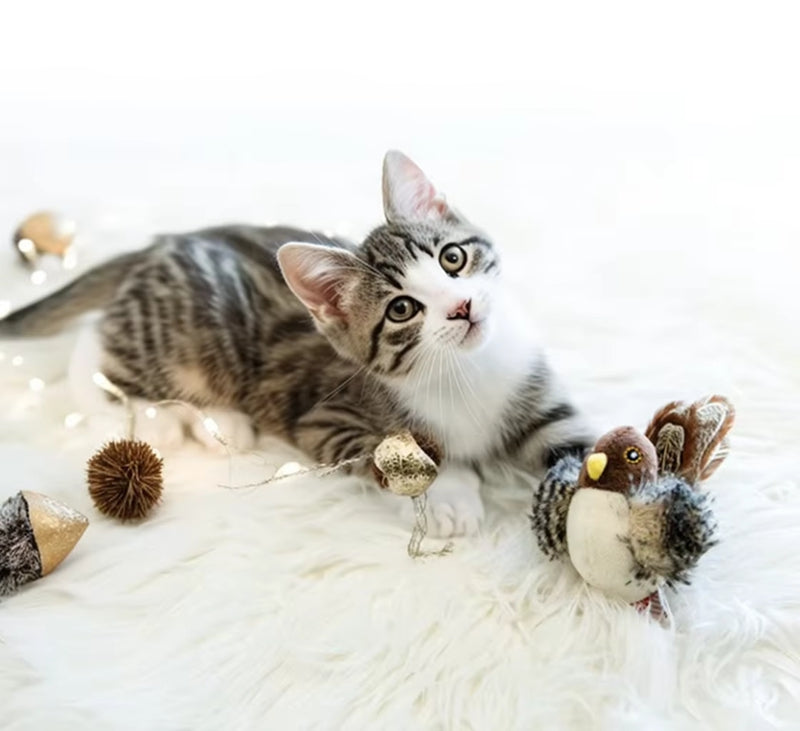 KFX-9505341 Chirping Plush Bird Cat Toy with Feather and Catnip for Interactive Play