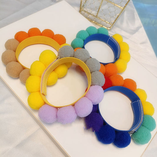 KFX-9505725 Rainbow Dot Colored Fur Ball Bib Necklace for Corgis, Available in Multiple Sizes