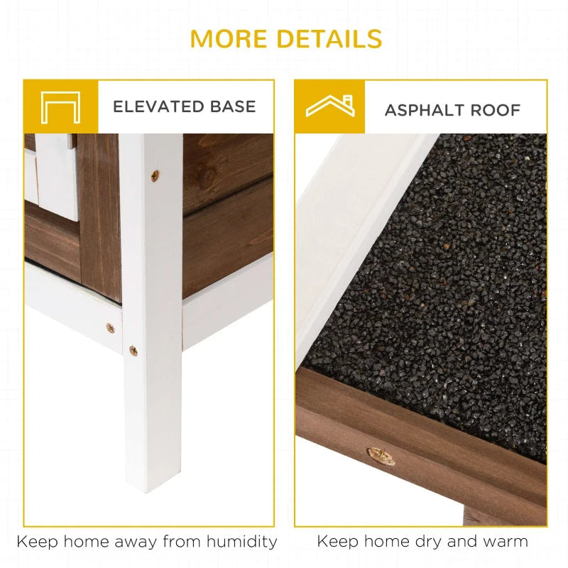 KFX-9507389 Brown Wooden Two-Level Rabbit Hutch with Asphalt Roof for Small Animals and Outdoor Use