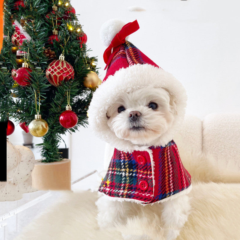 KFX-9507901 Cozy Red Christmas Cloak for Pets - Polyester Leisure Wear, Sizes S/M/L/XL