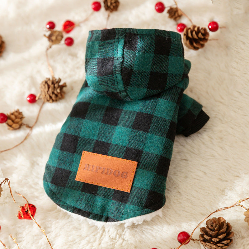 KFX-9508157 Plaid Hooded Cotton-Padded Coat for Dogs - Multiple Sizes Available