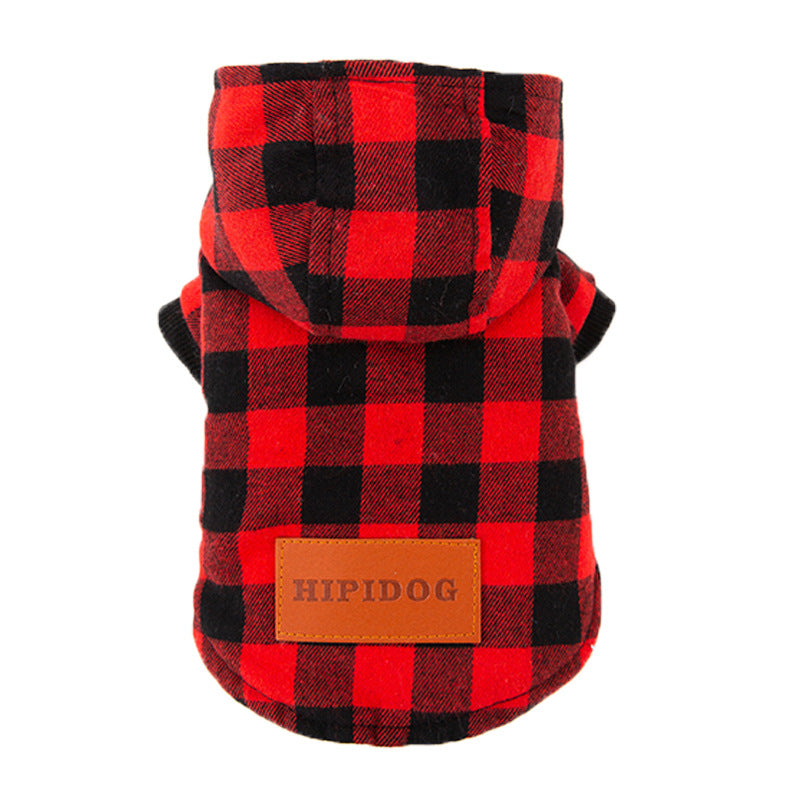 KFX-9508157 Plaid Hooded Cotton-Padded Coat for Dogs - Multiple Sizes Available