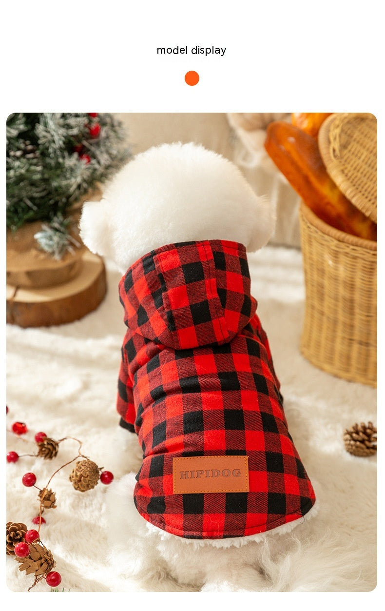 KFX-9508157 Plaid Hooded Cotton-Padded Coat for Dogs - Multiple Sizes Available
