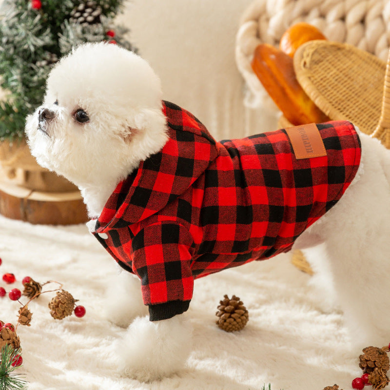 KFX-9508157 Plaid Hooded Cotton-Padded Coat for Dogs - Multiple Sizes Available