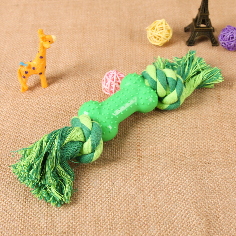 KFX-9508541 Green Plastic Bone Seal String Pet Toy for Dogs, Cotton Thread Material, 26x5cm