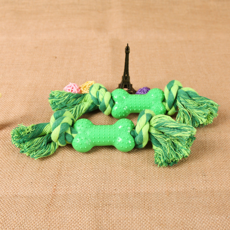 KFX-9508541 Green Plastic Bone Seal String Pet Toy for Dogs, Cotton Thread Material, 26x5cm