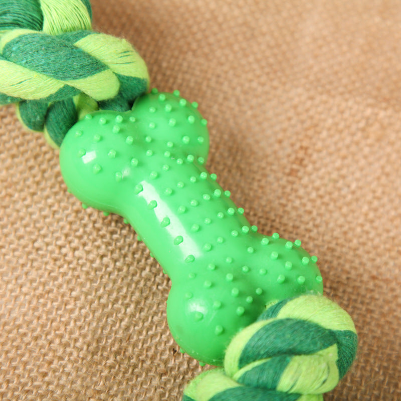KFX-9508541 Green Plastic Bone Seal String Pet Toy for Dogs, Cotton Thread Material, 26x5cm