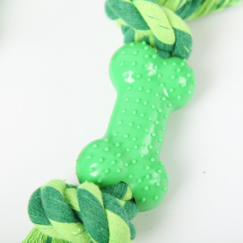 KFX-9508541 Green Plastic Bone Seal String Pet Toy for Dogs, Cotton Thread Material, 26x5cm