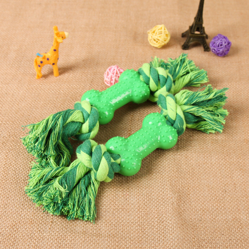 KFX-9508541 Green Plastic Bone Seal String Pet Toy for Dogs, Cotton Thread Material, 26x5cm