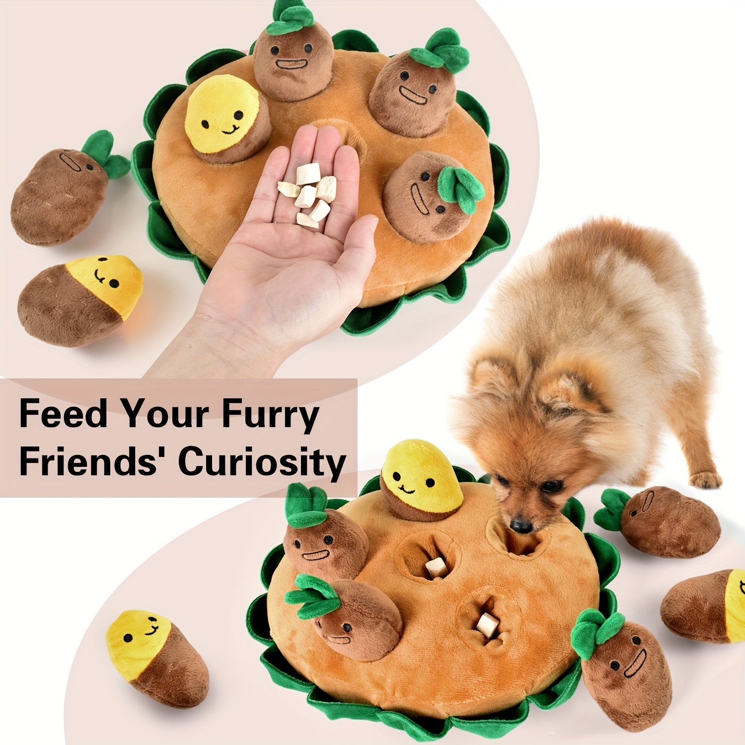 KFX-9510973 Interactive Dog Puzzle Toy with Sniffing Pads and Removable Squeaky Plush Toys for Foraging Training