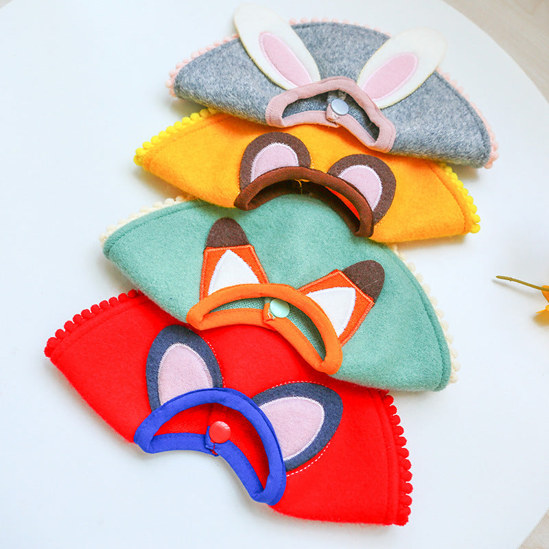 KFX-9511101 Cartoon Animal Bib Scarf for Pets - Rabbit, Fox, Bear, Cat - Polyester Adjustable Sizes