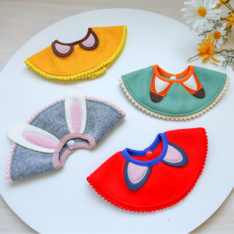 KFX-9511101 Cartoon Animal Bib Scarf for Pets - Rabbit, Fox, Bear, Cat - Polyester Adjustable Sizes