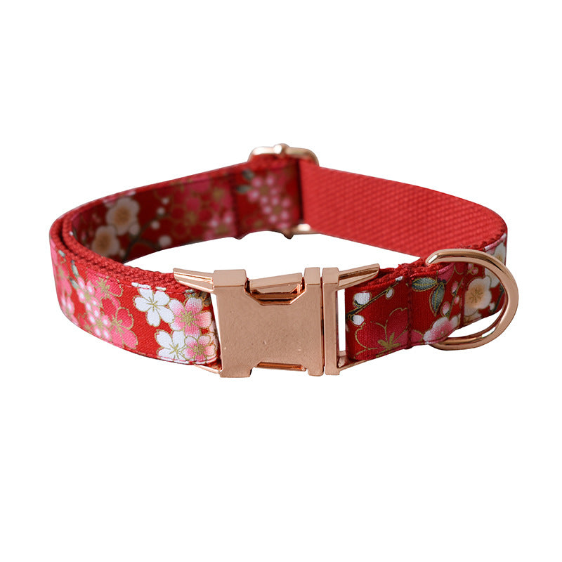 KFX-9513277 Flower Pattern Dog Leash and Pen Set for Female Dogs, Cotton Material, Size S, M, L, XL