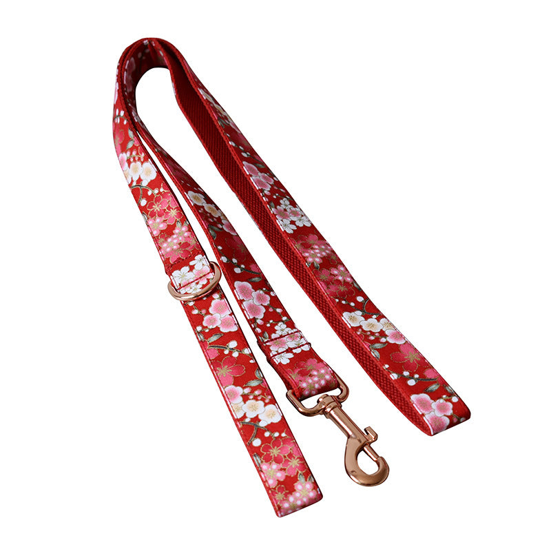 KFX-9513277 Flower Pattern Dog Leash and Pen Set for Female Dogs, Cotton Material, Size S, M, L, XL