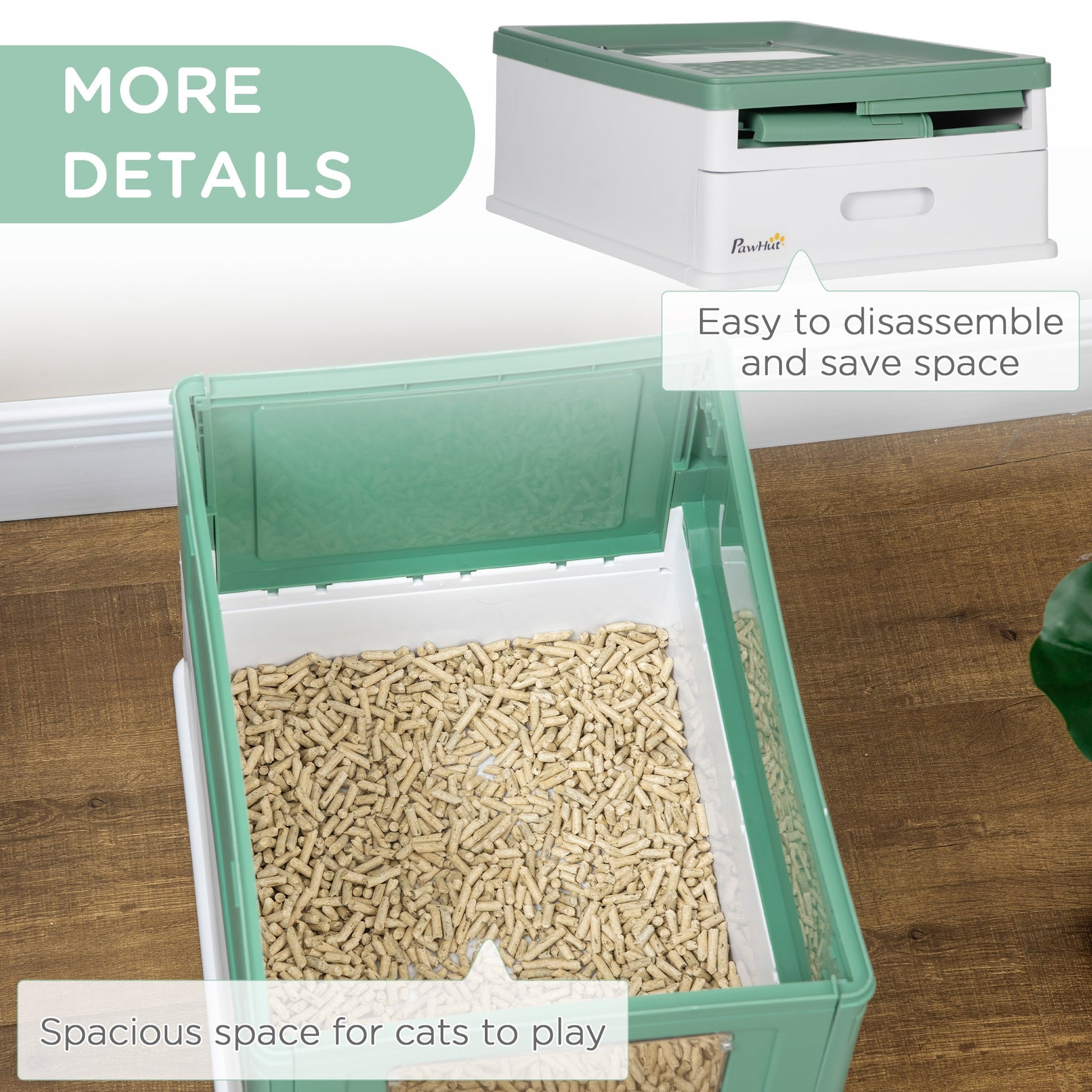 KFX-9514941 Fully Enclosed Cat Litter Box with Top Exit and Pull-Out Tray, Green & White