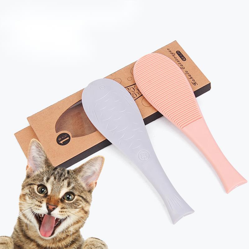 KFX-9515069 Fish-Shaped Cat Tongue Comb - 19.5cm Pink & Blue Grooming Tool for Cats