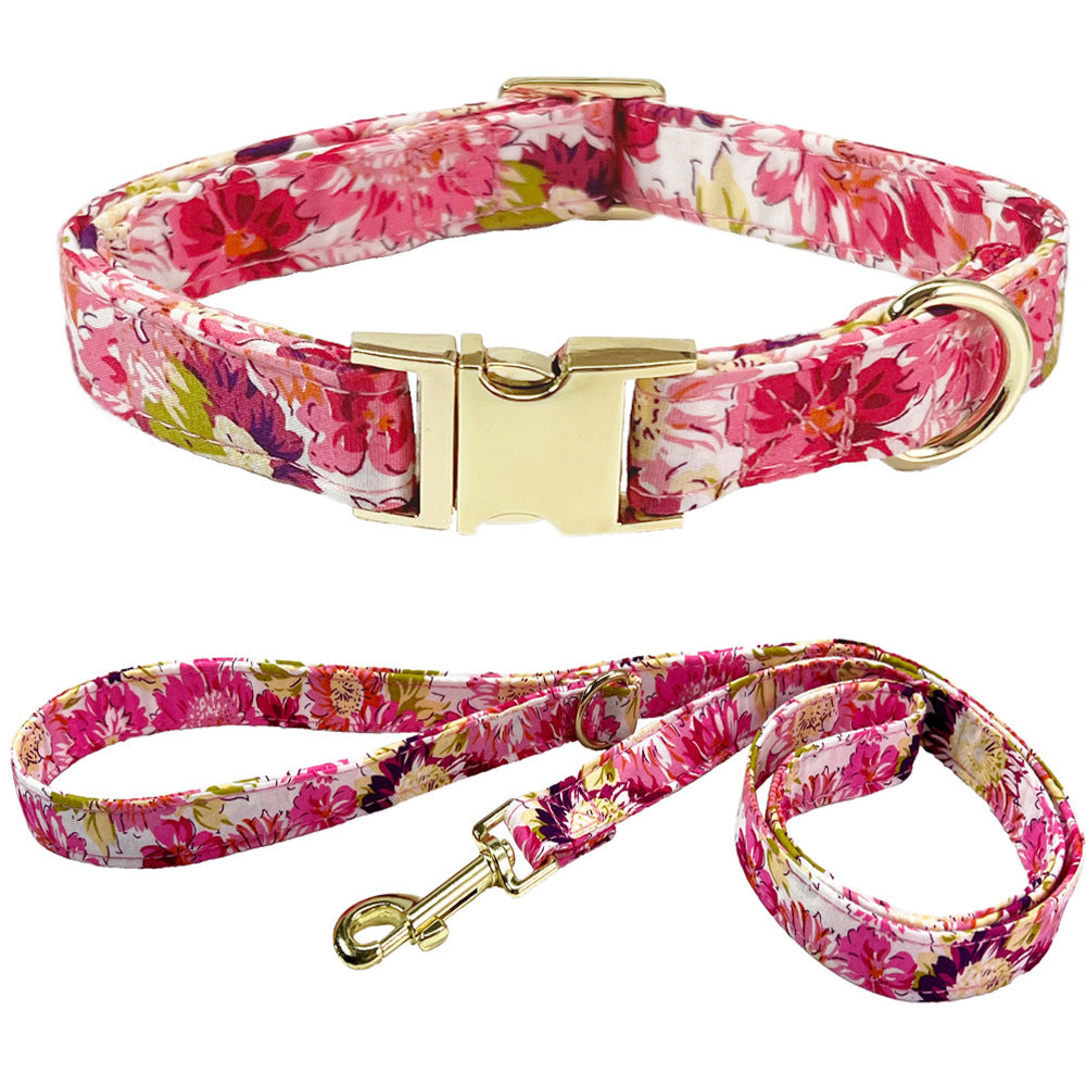 KFX-9515325 Flower Pattern Dog Collar and Leash Set for Medium to Large Dogs