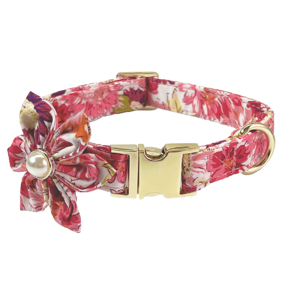 KFX-9515325 Flower Pattern Dog Collar and Leash Set for Medium to Large Dogs