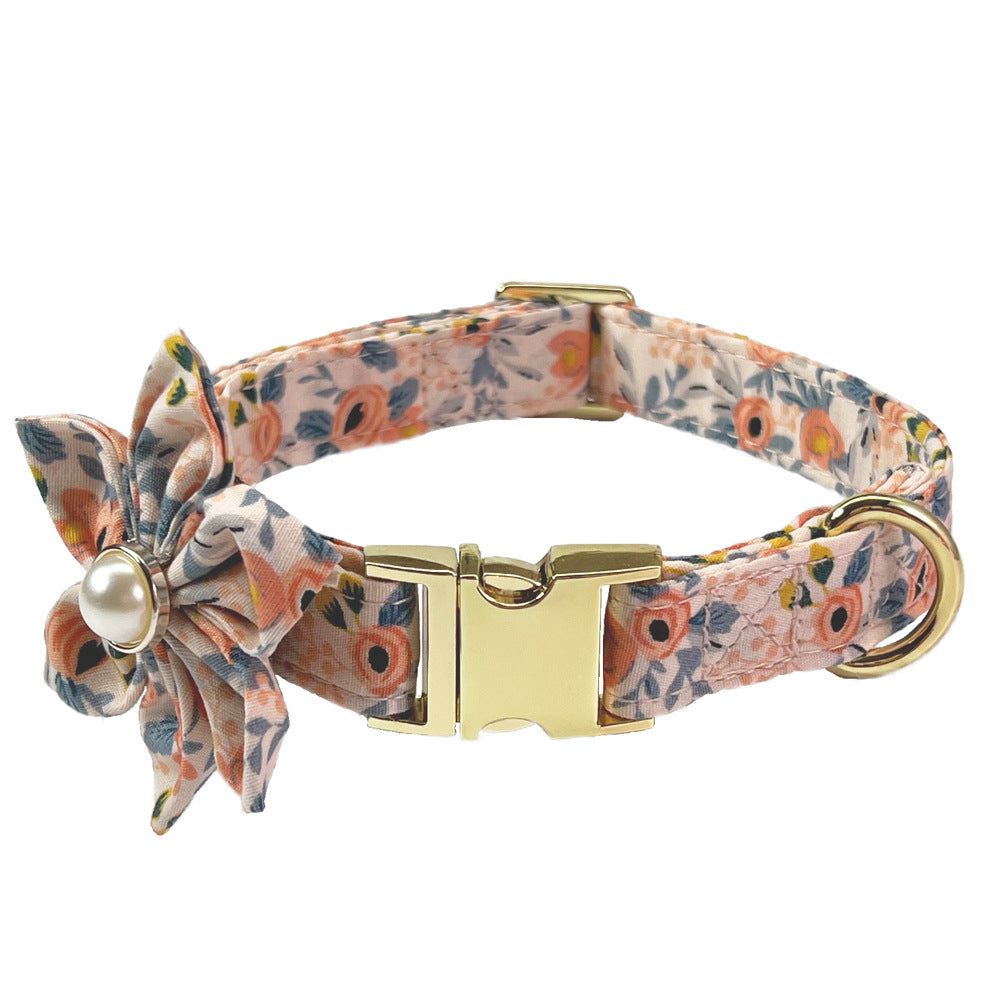 KFX-9515325 Flower Pattern Dog Collar and Leash Set for Medium to Large Dogs