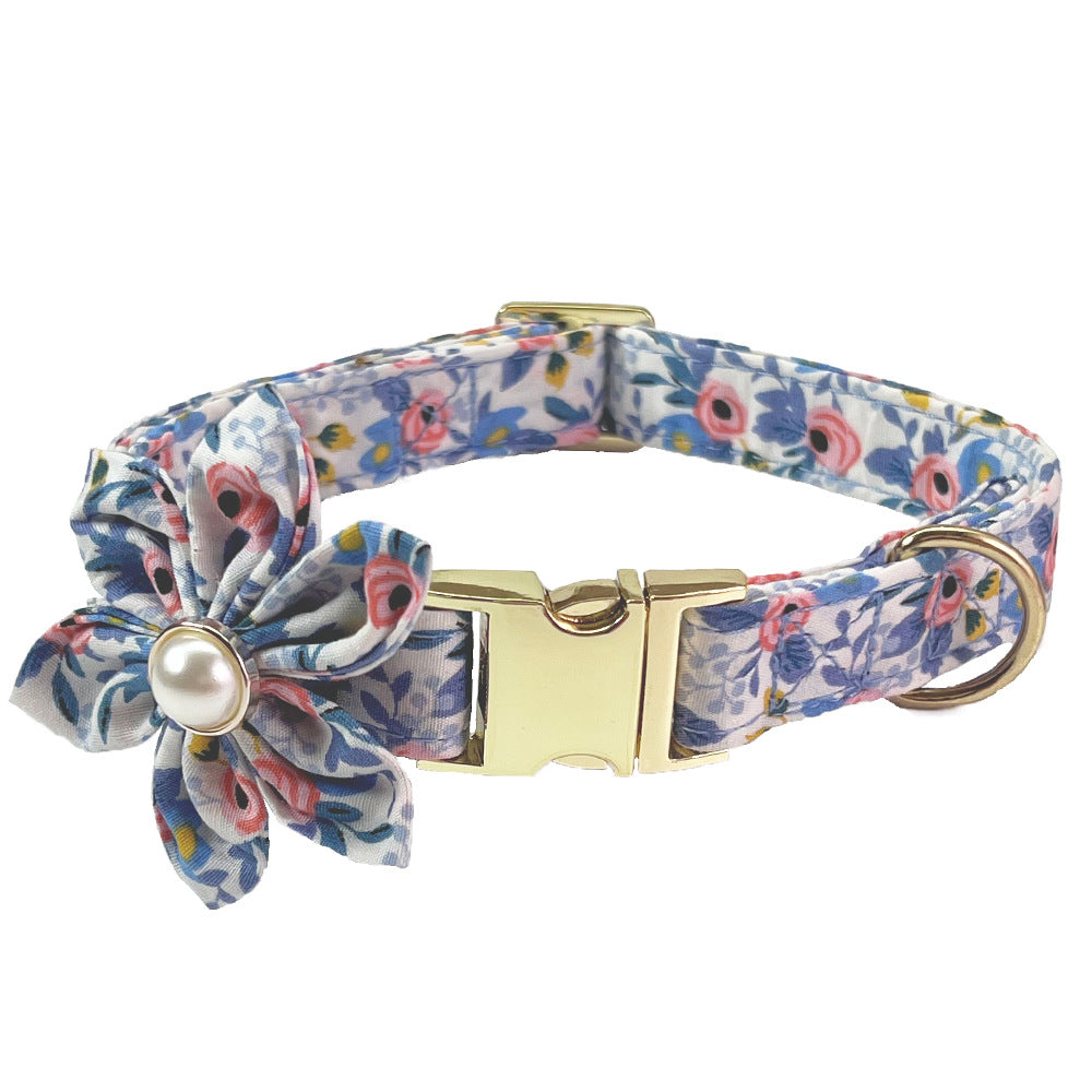 KFX-9515325 Flower Pattern Dog Collar and Leash Set for Medium to Large Dogs