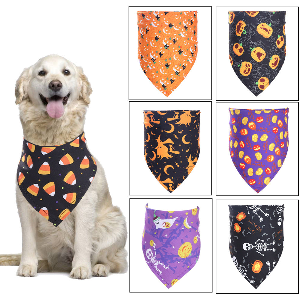 KFX-9516861 Halloween Triangular Pet Saliva Towel - 7 Colors Available, 45x45x65cm, Fits Neck Sizes 20-46cm