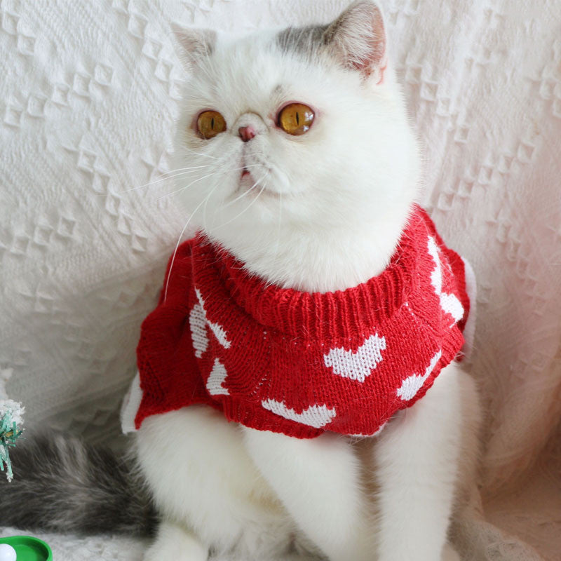 KFX-9517245 Warm Red Heart Cake Princess Dress for Small Dogs - Festive Sweater for New Year Celebrations