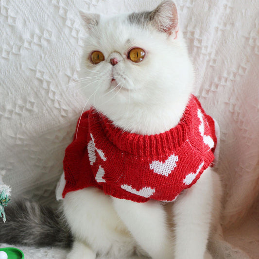 KFX-9517245 Warm Red Heart Cake Princess Dress for Small Dogs - Festive Sweater for New Year Celebrations