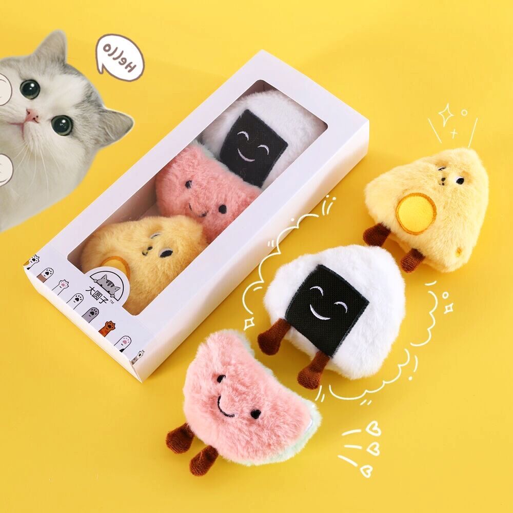KFX-9518909 Plush Cat Toy with Built-in Bell - Fun Food Designs in Gift Box