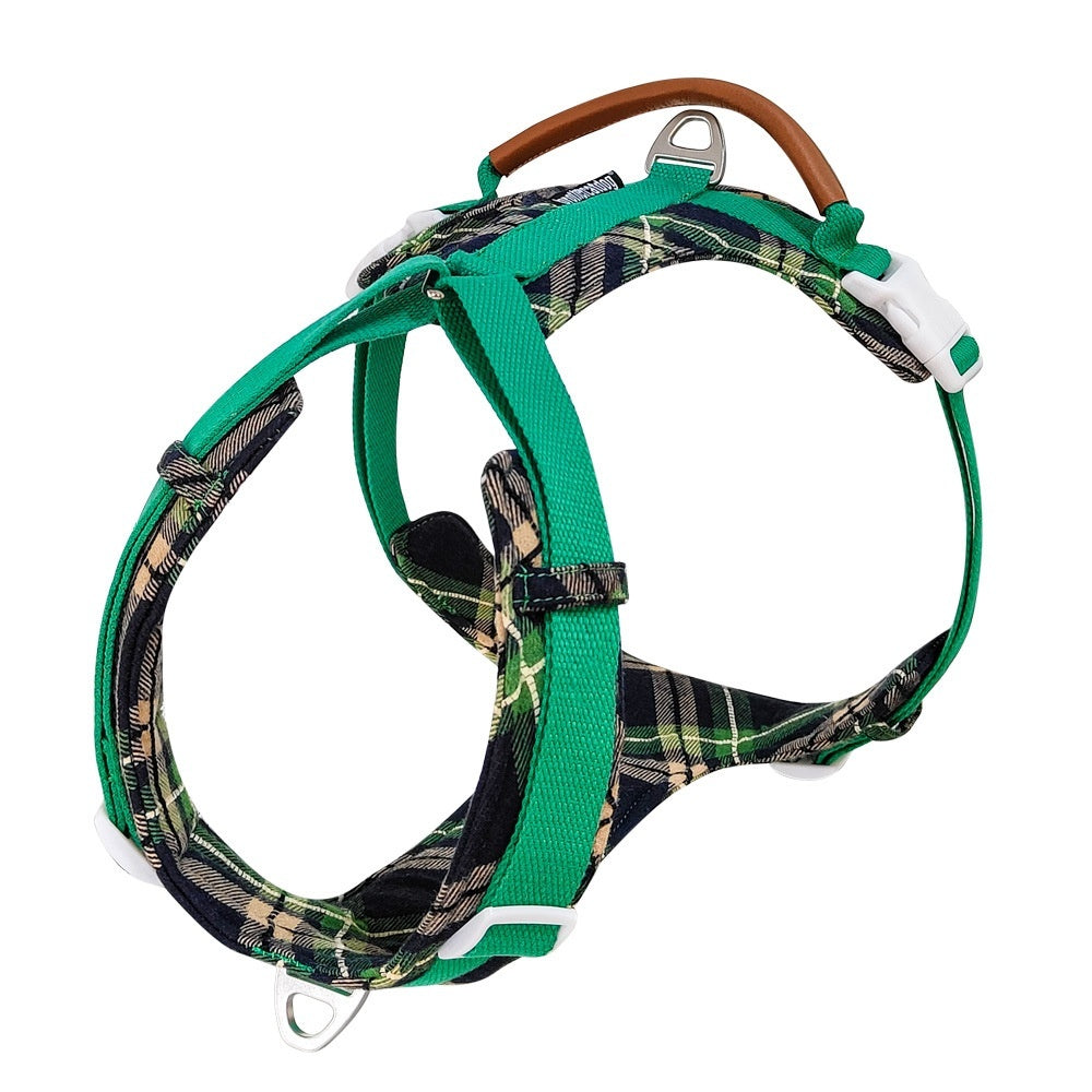 KFX-9519037 Light Green Dog Breast Strap with Easy-Release Traction Rope - Adjustable Polyester Harness Set