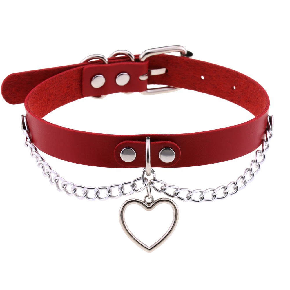 KFX-9521213 Heart-Shaped Leather Collar Necklace in Black and Pink Options