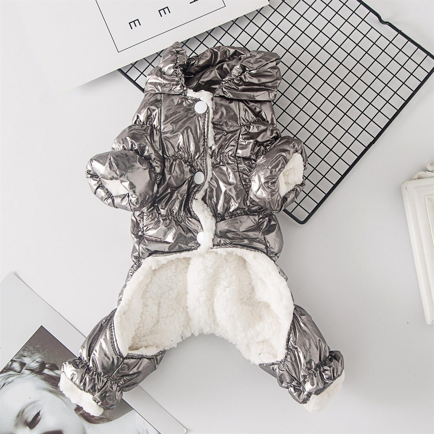 KFX-9529405 Four-Legged Down Cotton-Padded Dog Clothes for Autumn and Winter in Gold and Silver