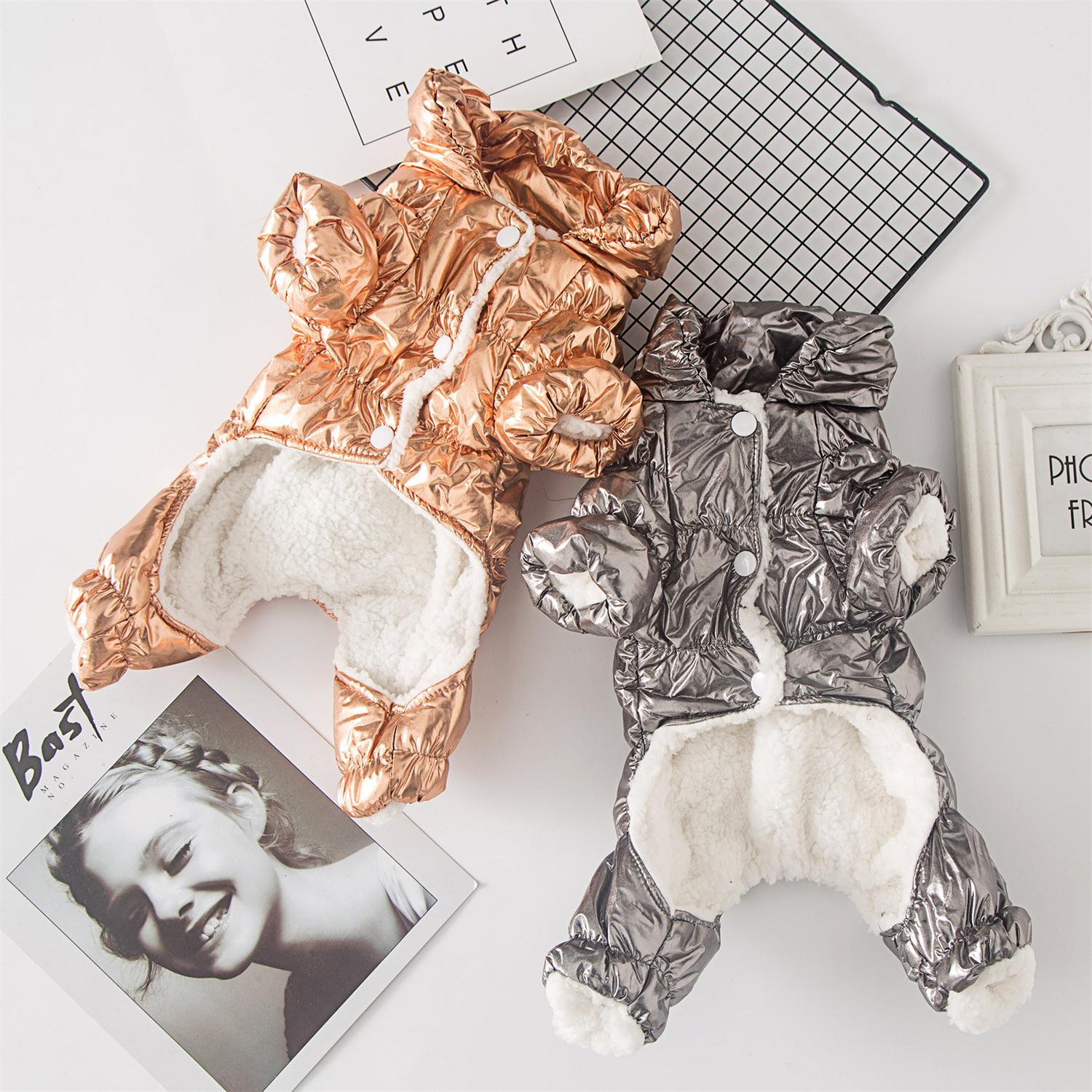 KFX-9529405 Four-Legged Down Cotton-Padded Dog Clothes for Autumn and Winter in Gold and Silver