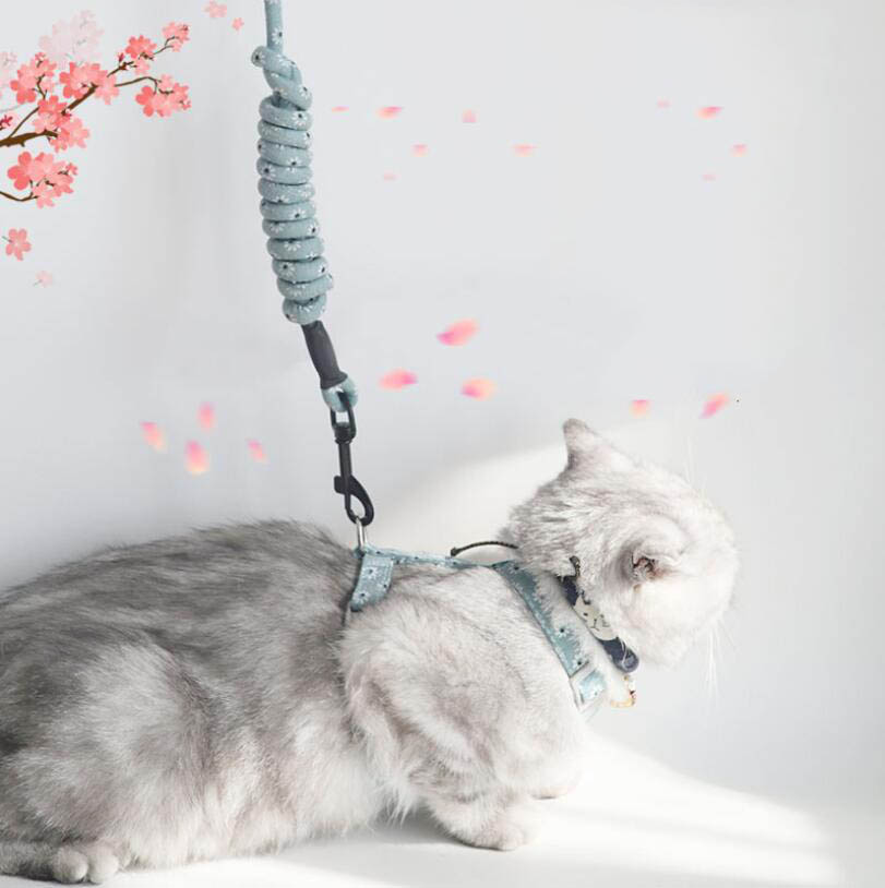 KFX-9530557 Anti-stroke Cat Leash with Floral Design - Cotton, Available in S, M, L Sizes