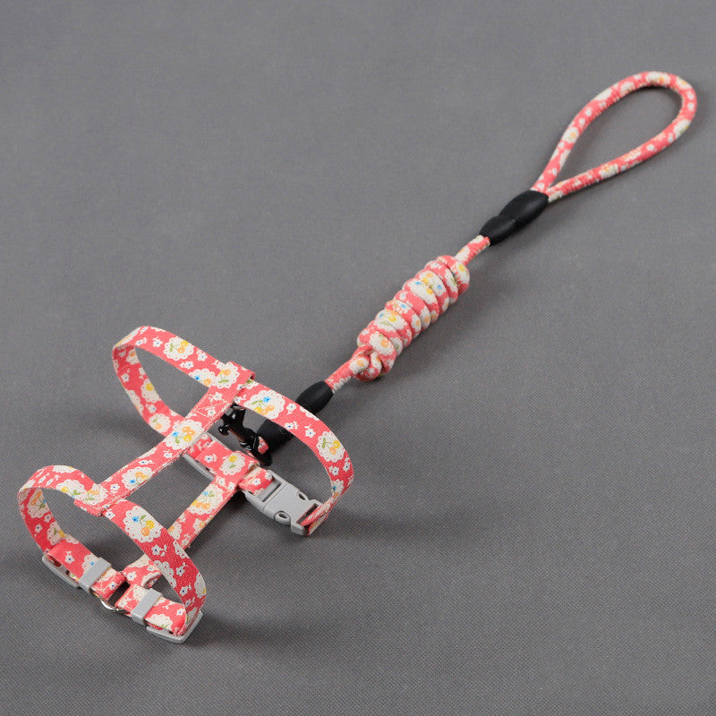 KFX-9530557 Anti-stroke Cat Leash with Floral Design - Cotton, Available in S, M, L Sizes