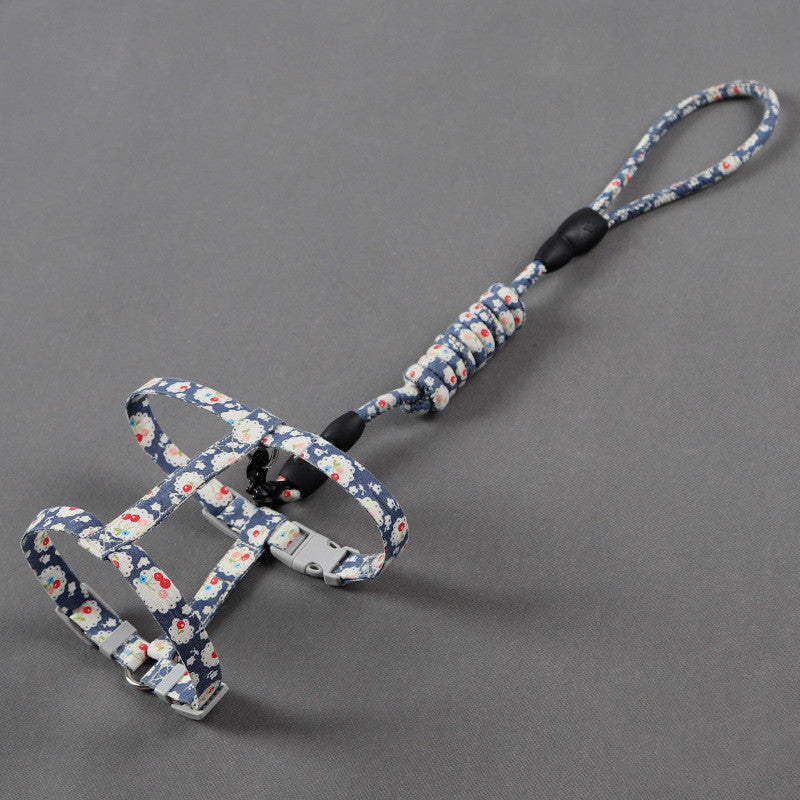 KFX-9530557 Anti-stroke Cat Leash with Floral Design - Cotton, Available in S, M, L Sizes