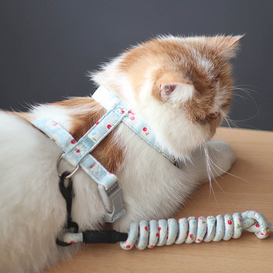 KFX-9530557 Anti-stroke Cat Leash with Floral Design - Cotton, Available in S, M, L Sizes
