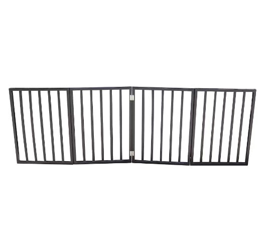 KFX-9532349 Portable Folding Pet Gate for Doorways – Dark Brown Populus Wood, 73x24 Inches, Easy to Move and Store