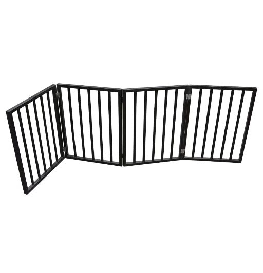 KFX-9532349 Portable Folding Pet Gate for Doorways – Dark Brown Populus Wood, 73x24 Inches, Easy to Move and Store