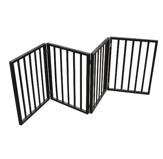 KFX-9532349 Portable Folding Pet Gate for Doorways – Dark Brown Populus Wood, 73x24 Inches, Easy to Move and Store