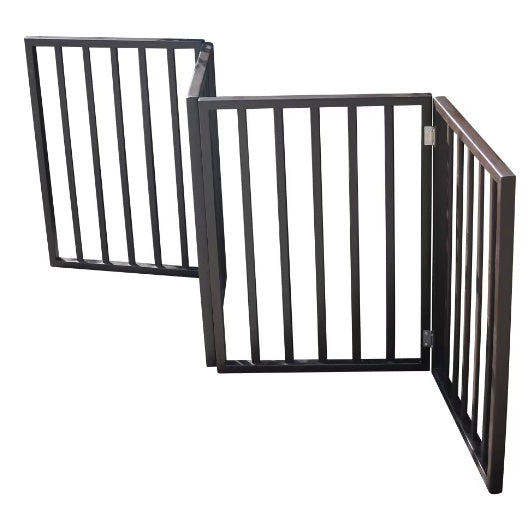 KFX-9532349 Portable Folding Pet Gate for Doorways – Dark Brown Populus Wood, 73x24 Inches, Easy to Move and Store