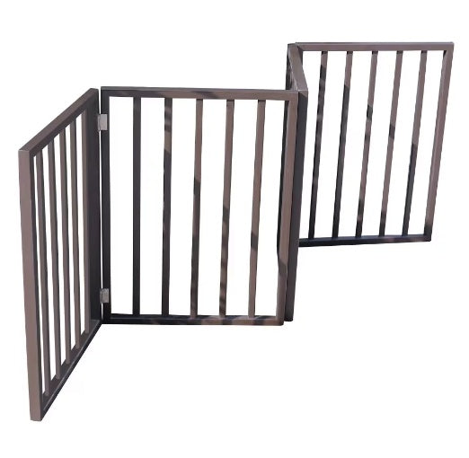 KFX-9532349 Portable Folding Pet Gate for Doorways – Dark Brown Populus Wood, 73x24 Inches, Easy to Move and Store