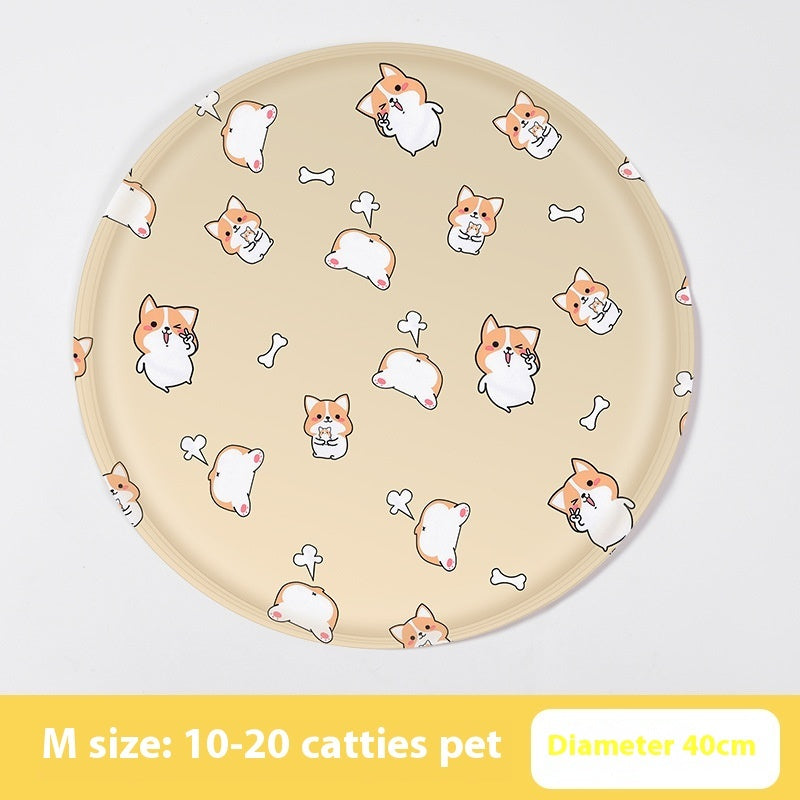 KFX-9532605 Cooling Gel Pet Mat – Round Cartoon Design for Dogs and Cats, Various Fun Patterns, Soft Cloth, 40cm & 50cm Sizes