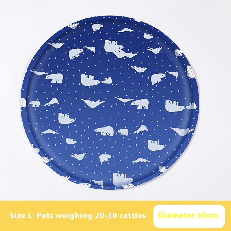 KFX-9532605 Cooling Gel Pet Mat – Round Cartoon Design for Dogs and Cats, Various Fun Patterns, Soft Cloth, 40cm & 50cm Sizes