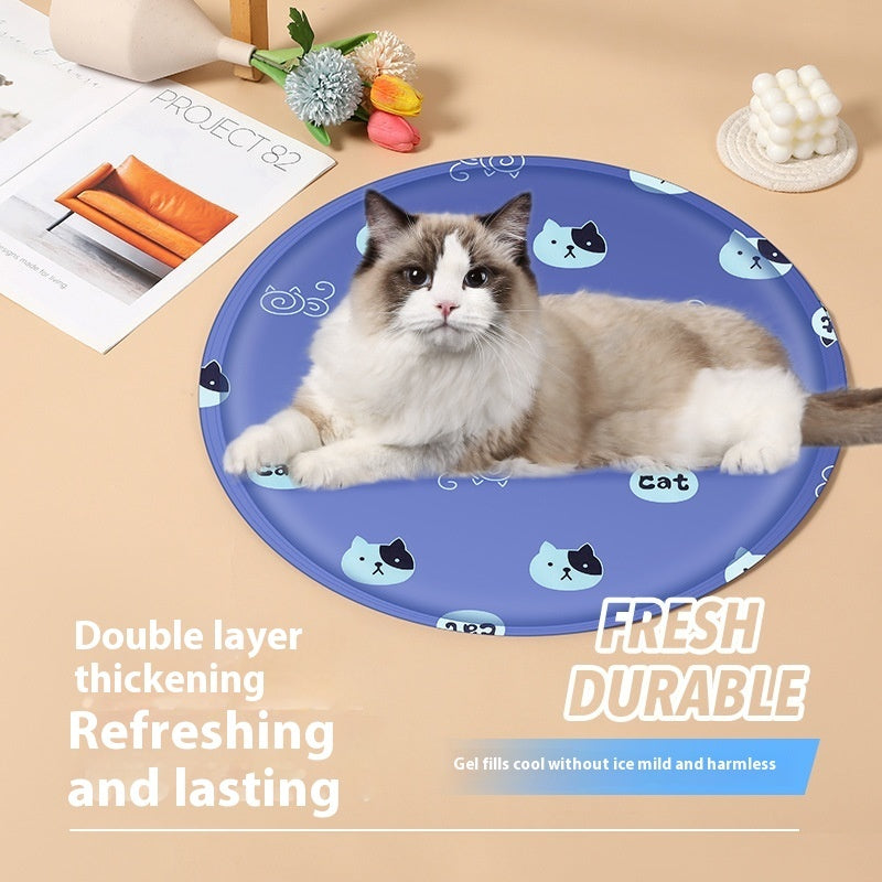 KFX-9532605 Cooling Gel Pet Mat – Round Cartoon Design for Dogs and Cats, Various Fun Patterns, Soft Cloth, 40cm & 50cm Sizes