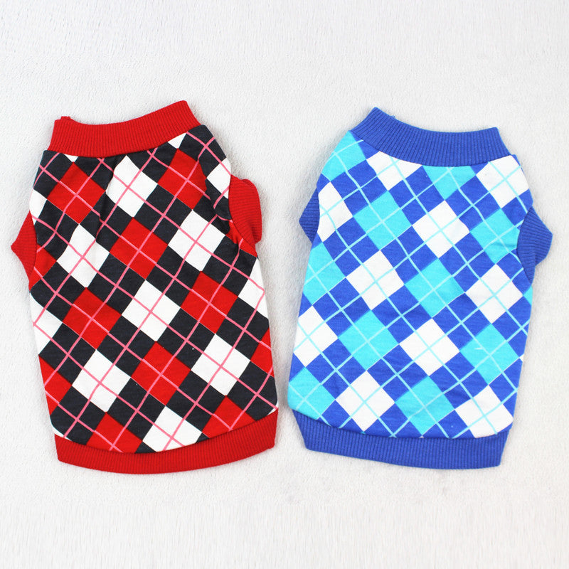 KFX-9533117 Casual Cotton Vest for Dog and Cat Lovers in Red/Black and Blue/White Grid Patterns