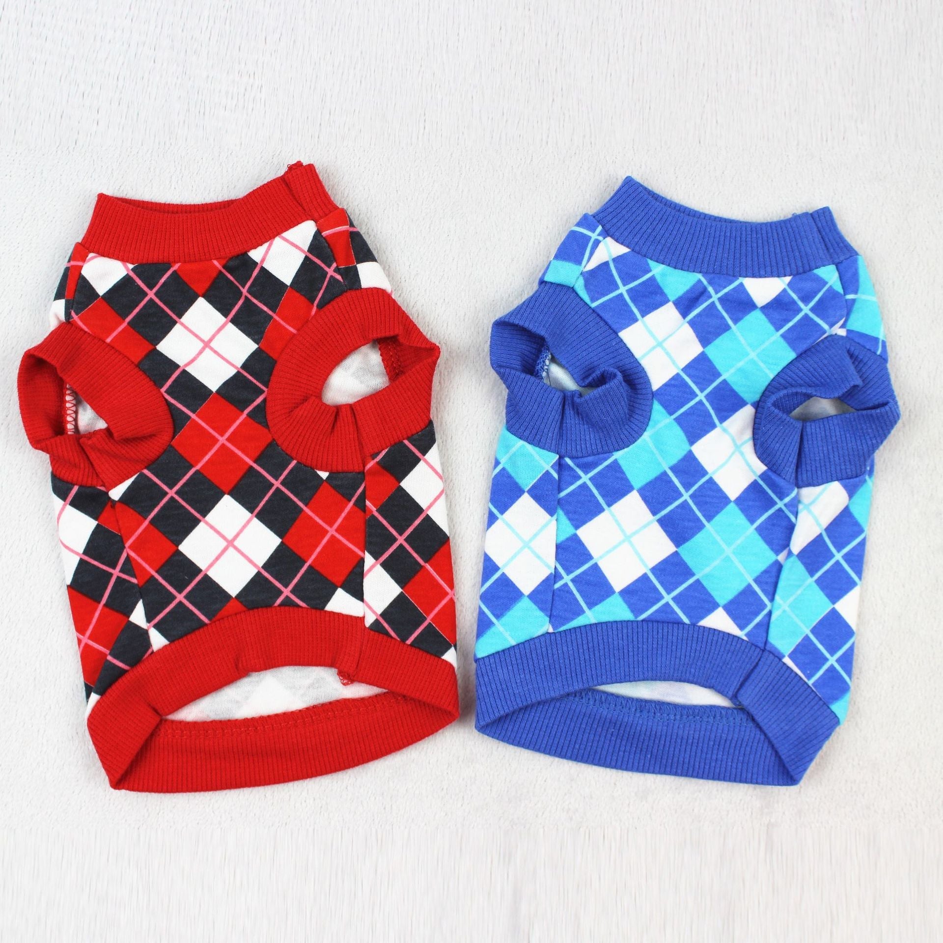 KFX-9533117 Casual Cotton Vest for Dog and Cat Lovers in Red/Black and Blue/White Grid Patterns