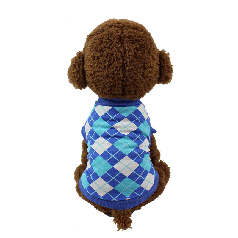 KFX-9533117 Casual Cotton Vest for Dog and Cat Lovers in Red/Black and Blue/White Grid Patterns