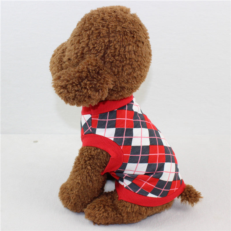 KFX-9533117 Casual Cotton Vest for Dog and Cat Lovers in Red/Black and Blue/White Grid Patterns