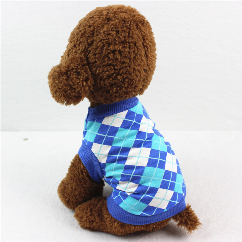 KFX-9533117 Casual Cotton Vest for Dog and Cat Lovers in Red/Black and Blue/White Grid Patterns