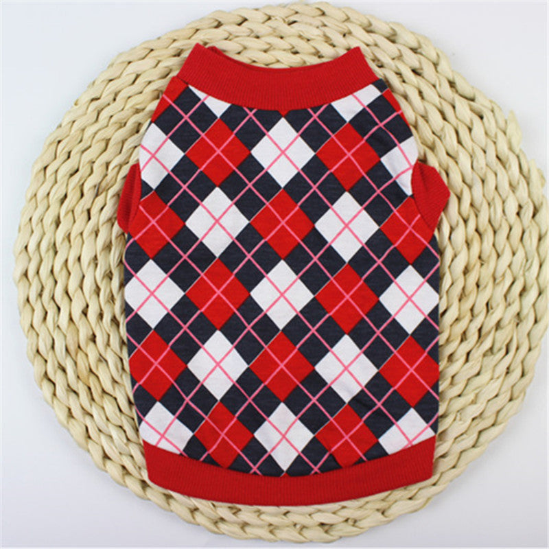 KFX-9533117 Casual Cotton Vest for Dog and Cat Lovers in Red/Black and Blue/White Grid Patterns